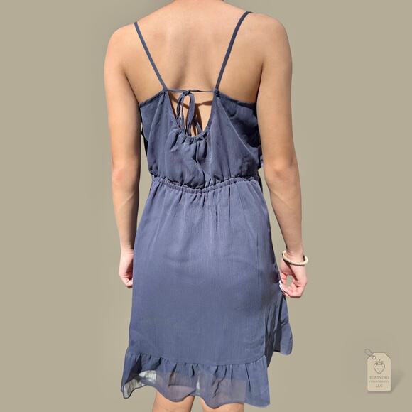 American Eagle Outfitters Navy Blue Ruffle Spaghetti Strap Chiffon Dress M - Picture 4 of 6